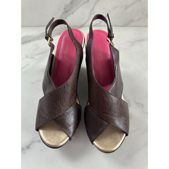 LILLY PULITZER Brown Leather Wedges Size 9 - Picture 3 of 8